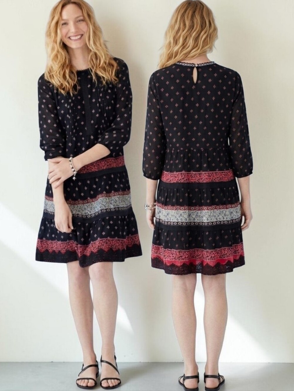 J. JILL Pin-tuck Lace Trim Prairie Dress - Size M